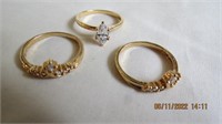 3 gold filled rhinestone rings