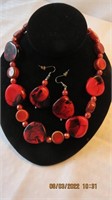 Red and blk 10 in necklade and hook loop earrings
