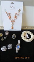 Seiko qtz watch, beaded bracelet, necklace set,