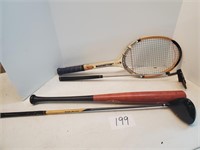 Sports Lot...Tennis Racquet, Gold Clubs & Bat