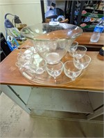 Punch Bowl & Platter w/ 12 Cups