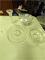 Footed Glass Dish, Bud Vase & Bowl w/ Plate