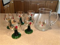 Ribbed Beehive Stem Germany Glass/Pitcher Lot