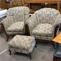 Three piece set - two wide vintage lounge chairs