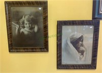 Two vintage framed -prints one of a cherub holding