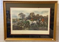 Large framed fox hunt engraving print published