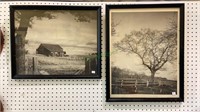 Two framed barn prints - black-and-white prints.