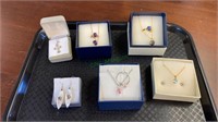 Tray lot includes sterling necklaces and ring,