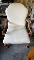 Oversize white vinyl armchair with cabriole