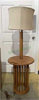 Modern oak wood rod barrel table and lamp combo