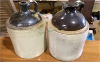 2 one-gallon stoneware jugs w/no stoppers, brown