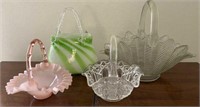 Lot of 4 Glass Baskets