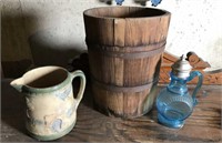 Wood cream bucket, pitcher and syrup