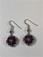 Pair of Sterling White & Purple Stone Earrings