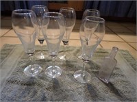 (6) Stemware Wine Glasses, Collector Bottle