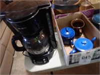 Blue Enamel Tea Pot w/ Lid, Blue Dbl. Handled