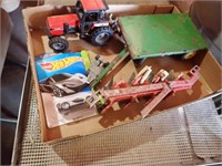 Box w/ Farm Toys & Hot Wheel Cars