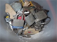 Bucket w/ Old Keys, Padlocks, Keychain