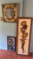 2 Sunflower Pictures and a Mirror with Painted