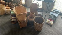 Lot of Baskets, Woven Trashcans and Woven Basket