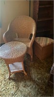 Wicker Side Table, Rocking Chair and Foot Stool