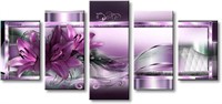 5 Panels Purple Flower Canvas Wall Art