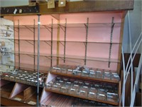 LEFT WALL STORE DISPLAY, GLASS SHELVES, ORGANIZERS