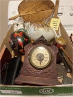 Antique clock, butter paddle, antique coin purse