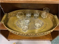 Large Brass Tray with Glasses