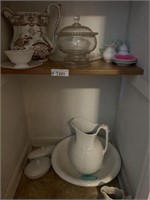 Large pitcher, child’s dishes, pitcher and bowl,