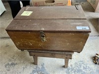 Primitive storage cabinet on wheels and small