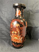 Oriental Handpainted Water Lily Vase, 2' h.