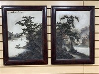 Two Oriental 3D Paintings on Wood, Signed