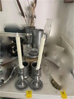 Assorted Pewter - Vases, Candle Stands, Plates +