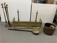 Vintage Brass Fireplace Set, Fire Tools Lot