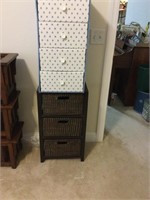 Two 3 drawer storage. 1 wood/rattan, 1cardboard