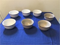 Seven stoneware soup bowls