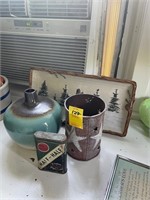 Stoneware Vase, Old Tin, Decor Plate and More