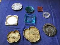 Six ashtrays. Some vintage metal and glass