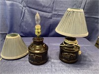 Two corded crock lamps with shade