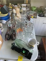 Glass Mugs, Duck Figurines and Avon Train