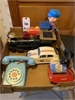 Vintage Child's Rotary Phone, Metal Train Engine,