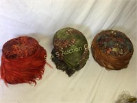 3- vintage ladies feather hats