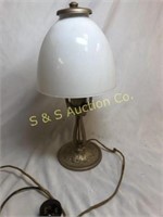 small cast iron lamp w/milk glass shade