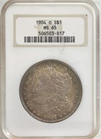 1904-O Morgan Silver Dollar Nice Color NCG MS65
