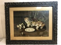 Kitten picture in vintage frame 24" wide x 20"