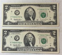 (2) $2 Consecutive Numbers