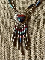 Sterling Silver Inlaid Concho Southwest Necklace