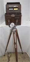 Vintage Wooden Camera Tripod. Vivitar Bag Full of
