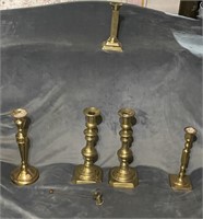 Assorted Brass Plate Candle Holders & Snuffer